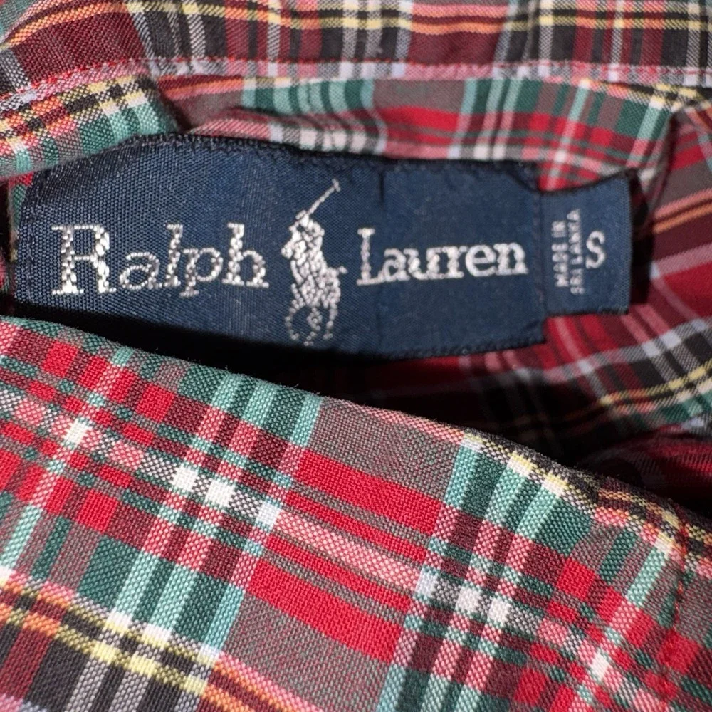 Polo Ralph Lauren Men's Red Green Tartan Plaid Work Shirt One Pocket Small